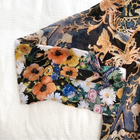 Lily MOSS  COLORFUL MULTIPATTERN MAXIMALIST SHEER LOOSE FIT TUNIC BLOUSE - Picture 5 of 6